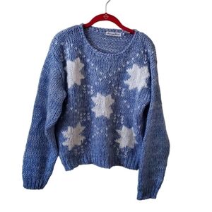 Carriage Court Vintage Blue White Star Fairisle Sweater Size L